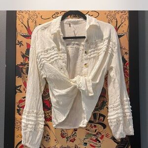 Free people Boho Chic White Button-Up Blouse